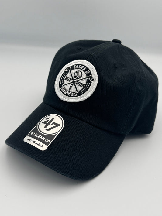 Fades & Fairways ‘47 Clean Up Hat – Black & white logo
